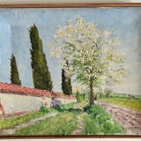 Oil on canvas "Chemin du Vexin" by P. Carrere. 1952