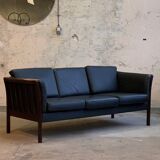 Black 3 seat leather sofa, Denmark 80/90