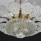 Lovely transparent Murano glass leaf ceiling light or chandelier, 1970s