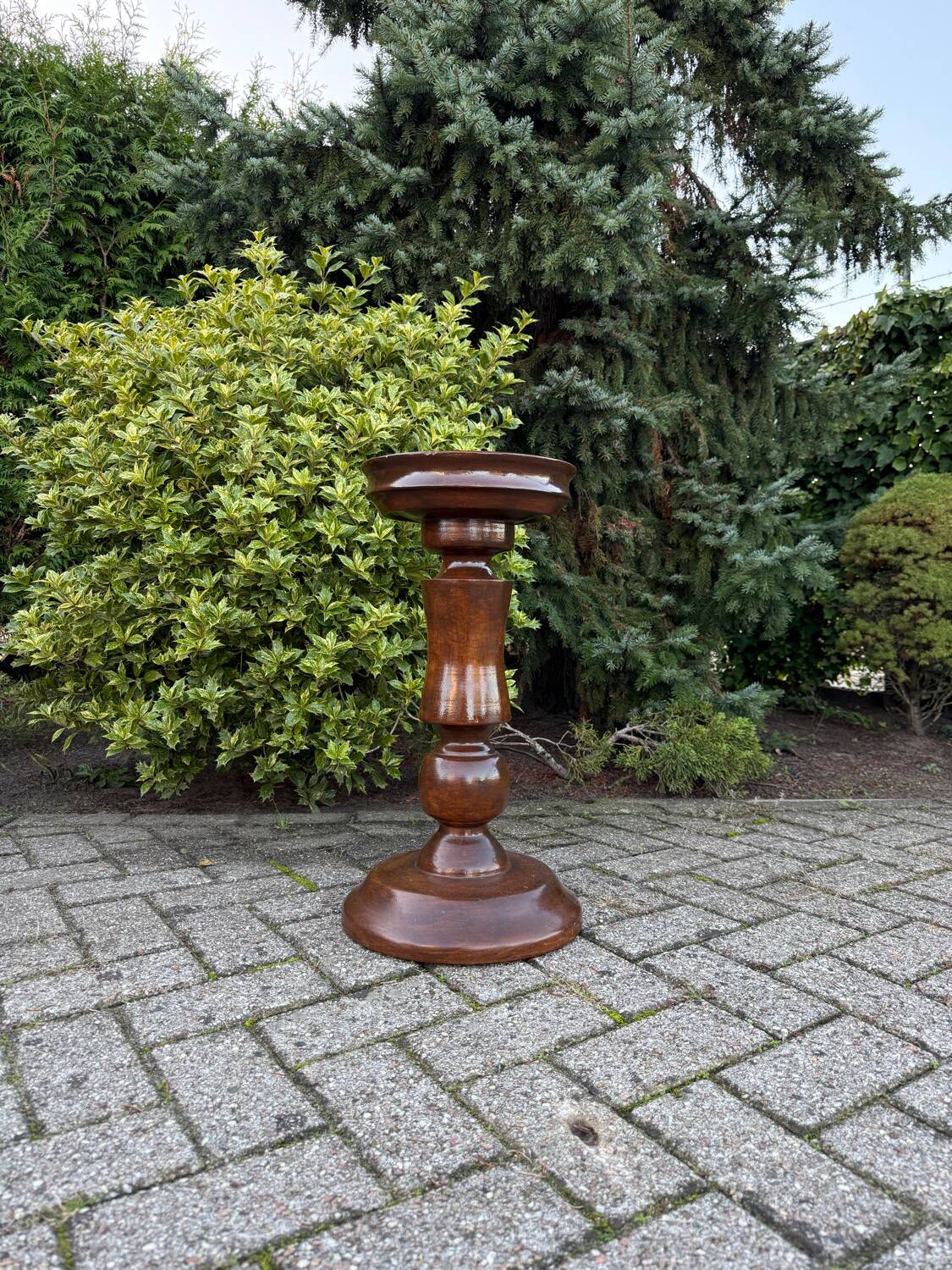 Robust Vintage Wooden Plant Stand, Oak Pedestal Table, Mid Century Pillar for Plants, Rustic Farmhouse Decor, Sturdy Home Accent