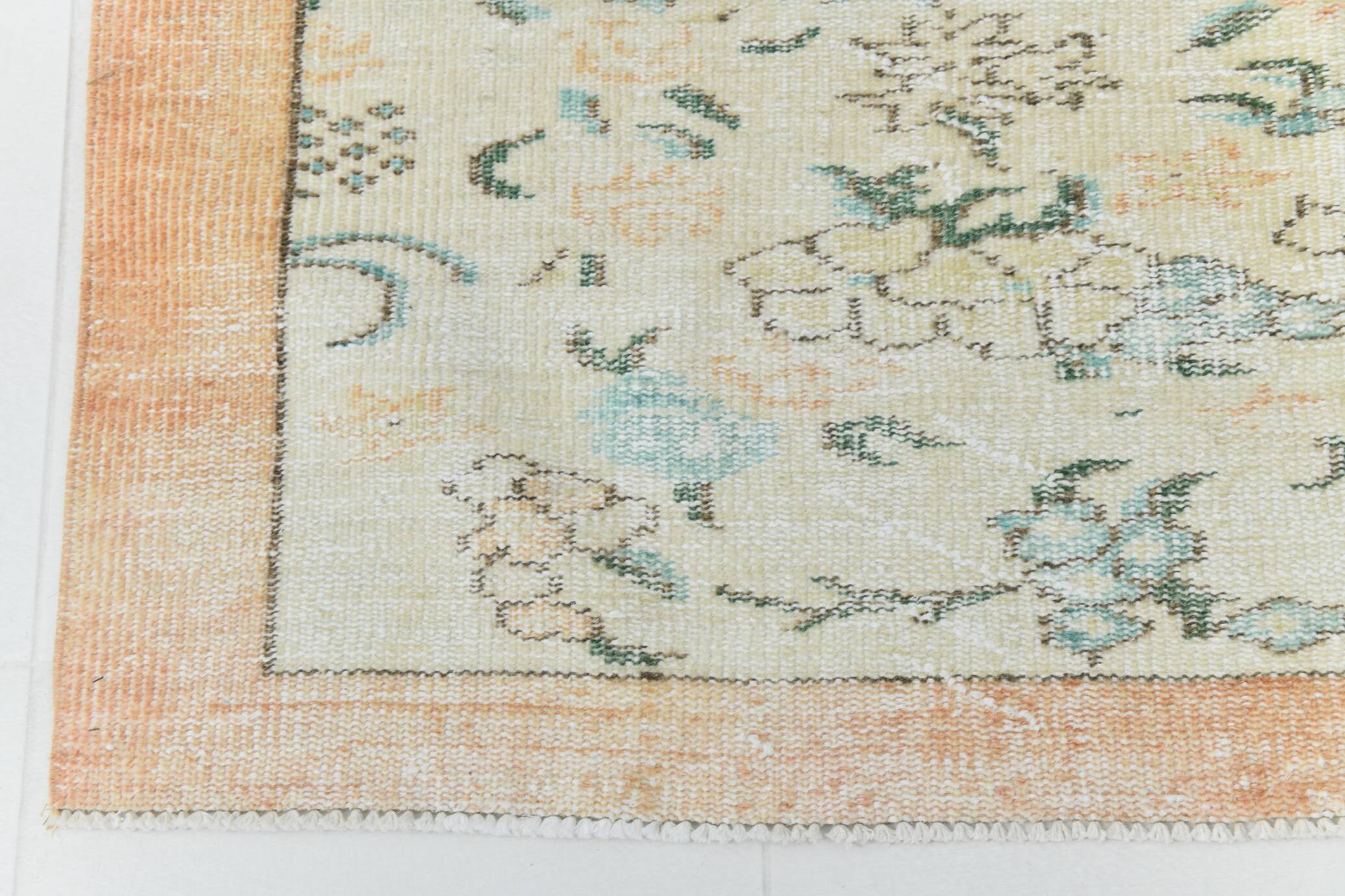 Orange Cream Floral Pattern Farmhouse Vintage Rug, 146x237Cm