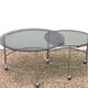 Two-tier swivel coffee table in chromed steel and crystal, 1970s
