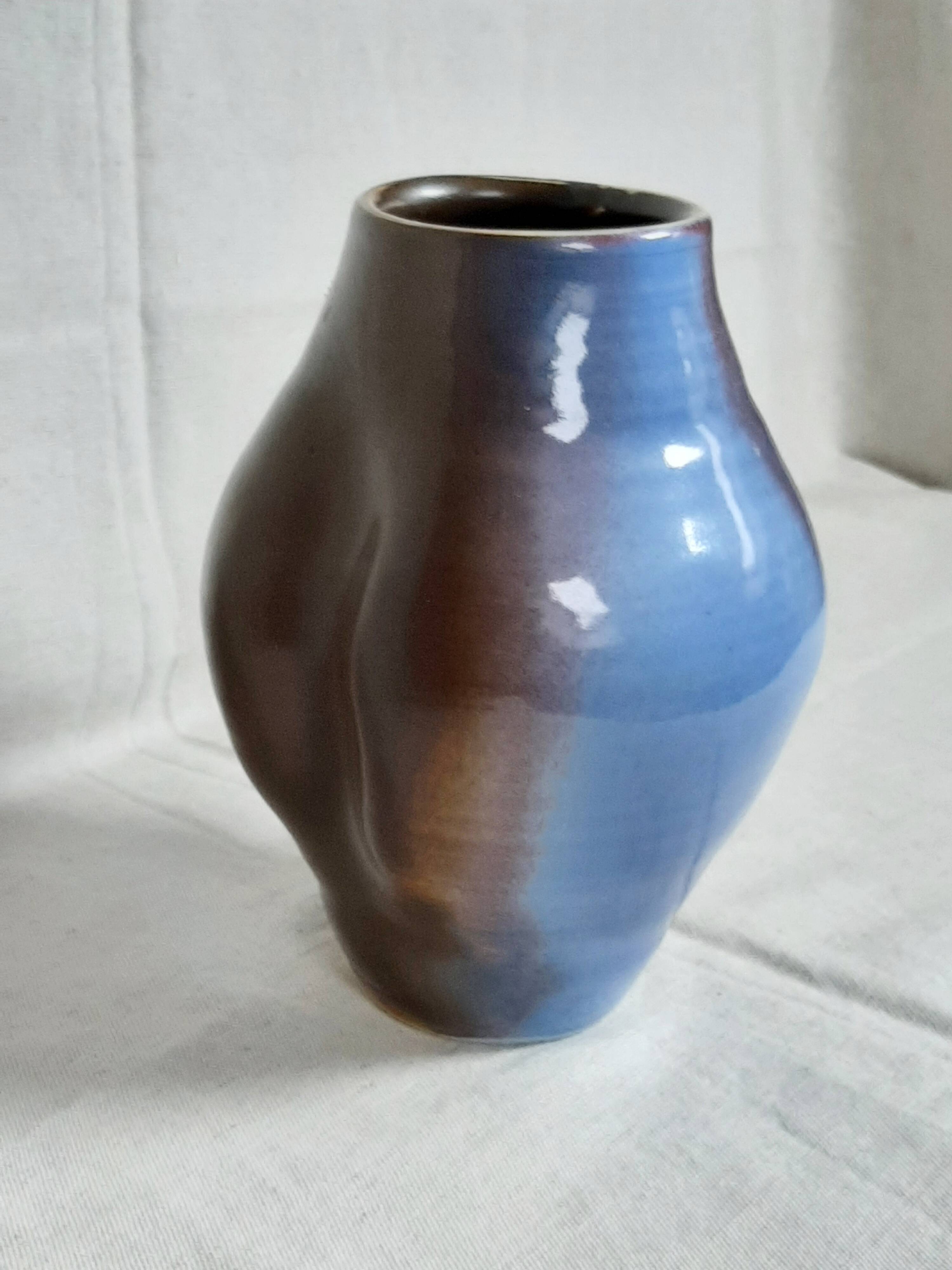 Blue and brown ceramic vase from the 1980s.