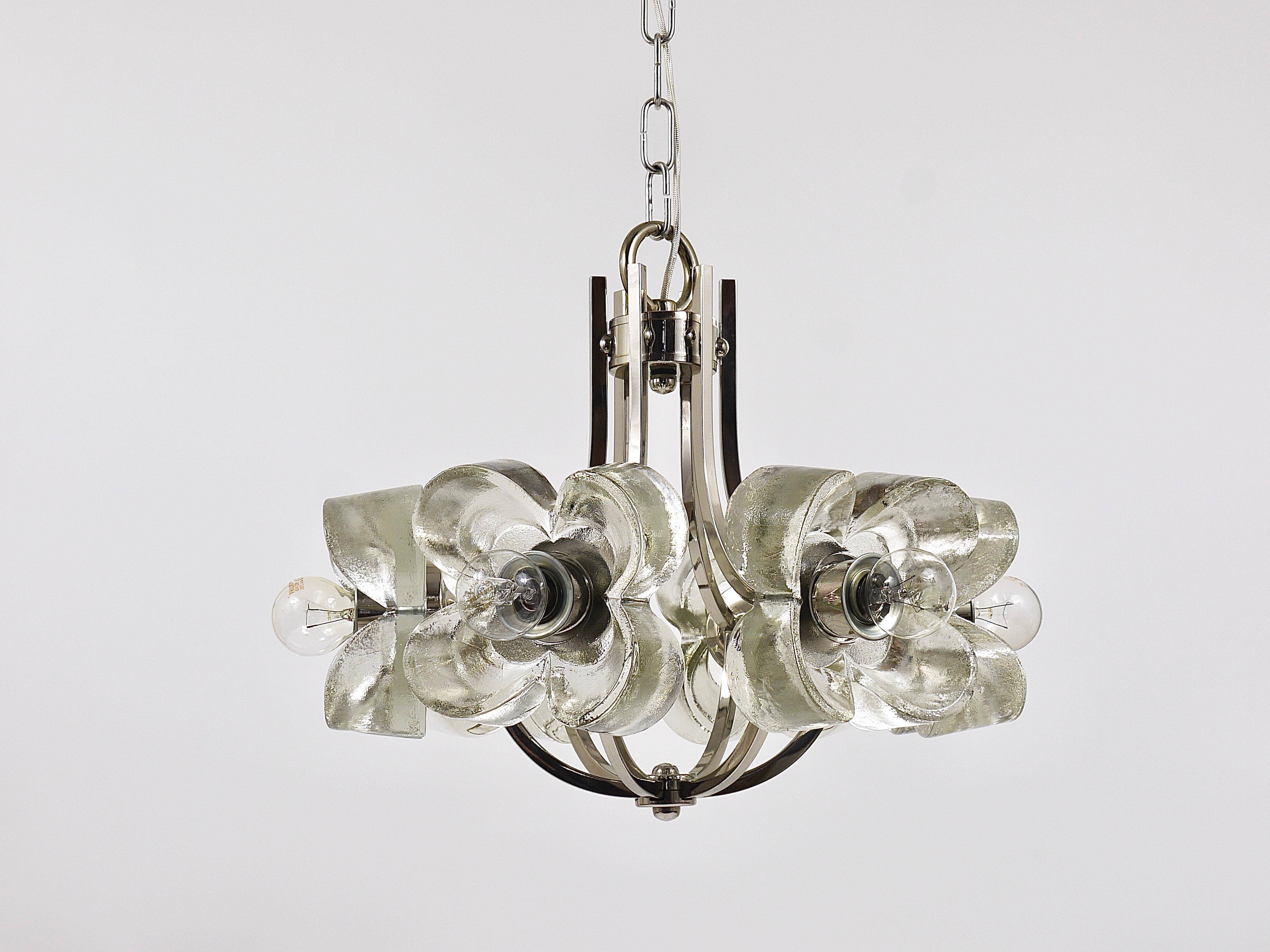 Crystal Glass Flower Pendant Light in Kalmar Style by Sische, Germany, 1970s