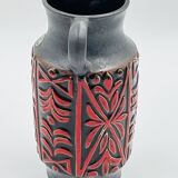 Vase West Germany, ceramic relief, red, 1970s.