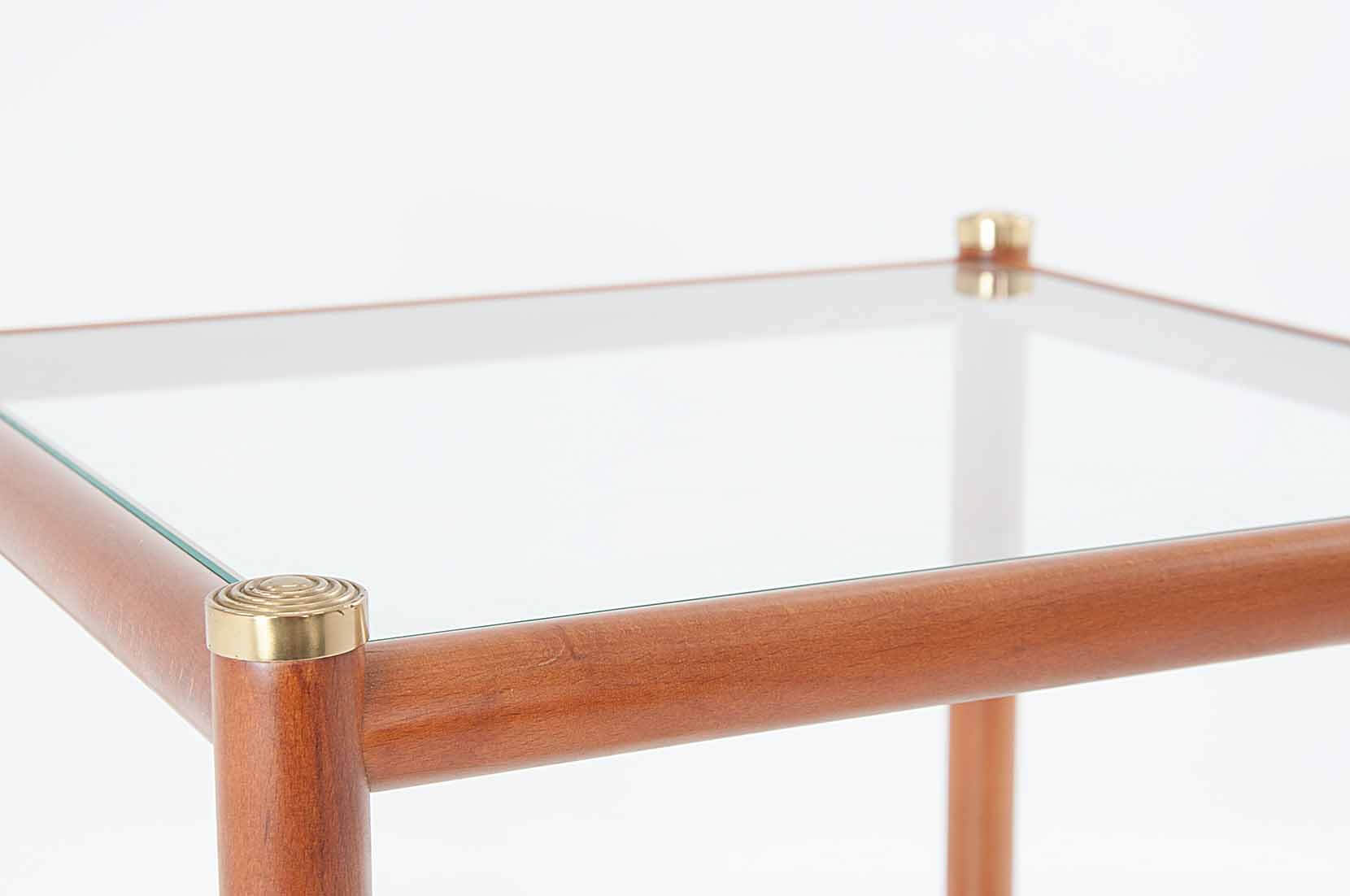Maison Lancel wooden table end glass brass 1965