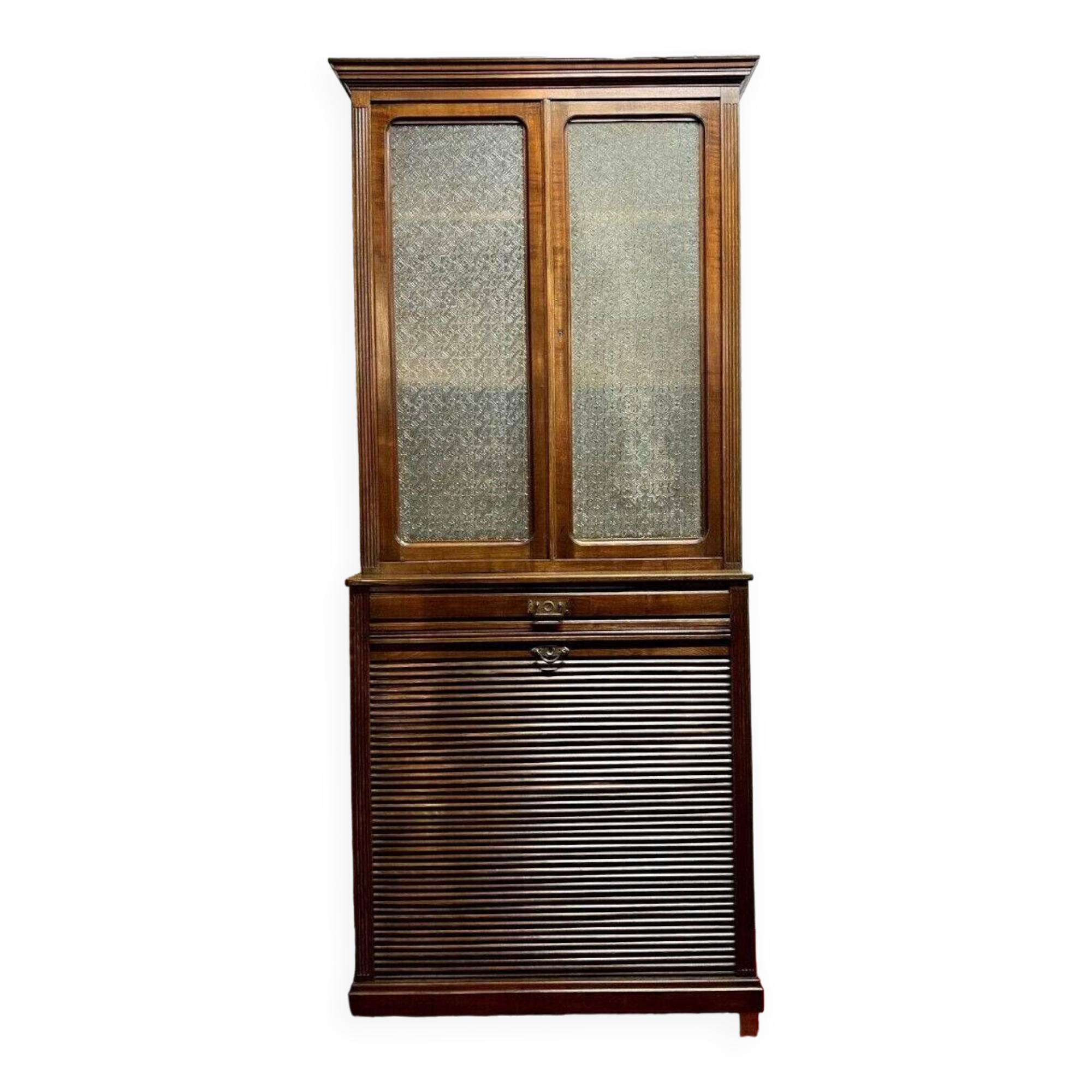 Meuble de métier : bibliothèque avec classeur a store en bois massif vers 1880