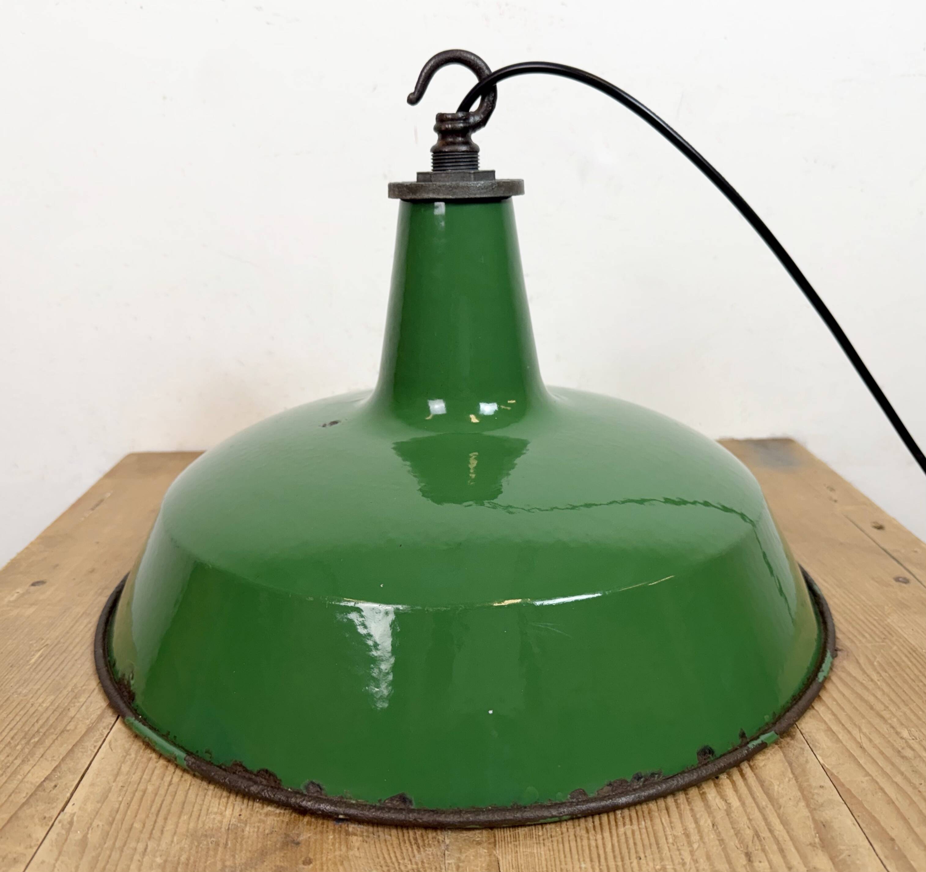 Industrial Green Enamel Factory Pendant Lamp from Revo, 1950s