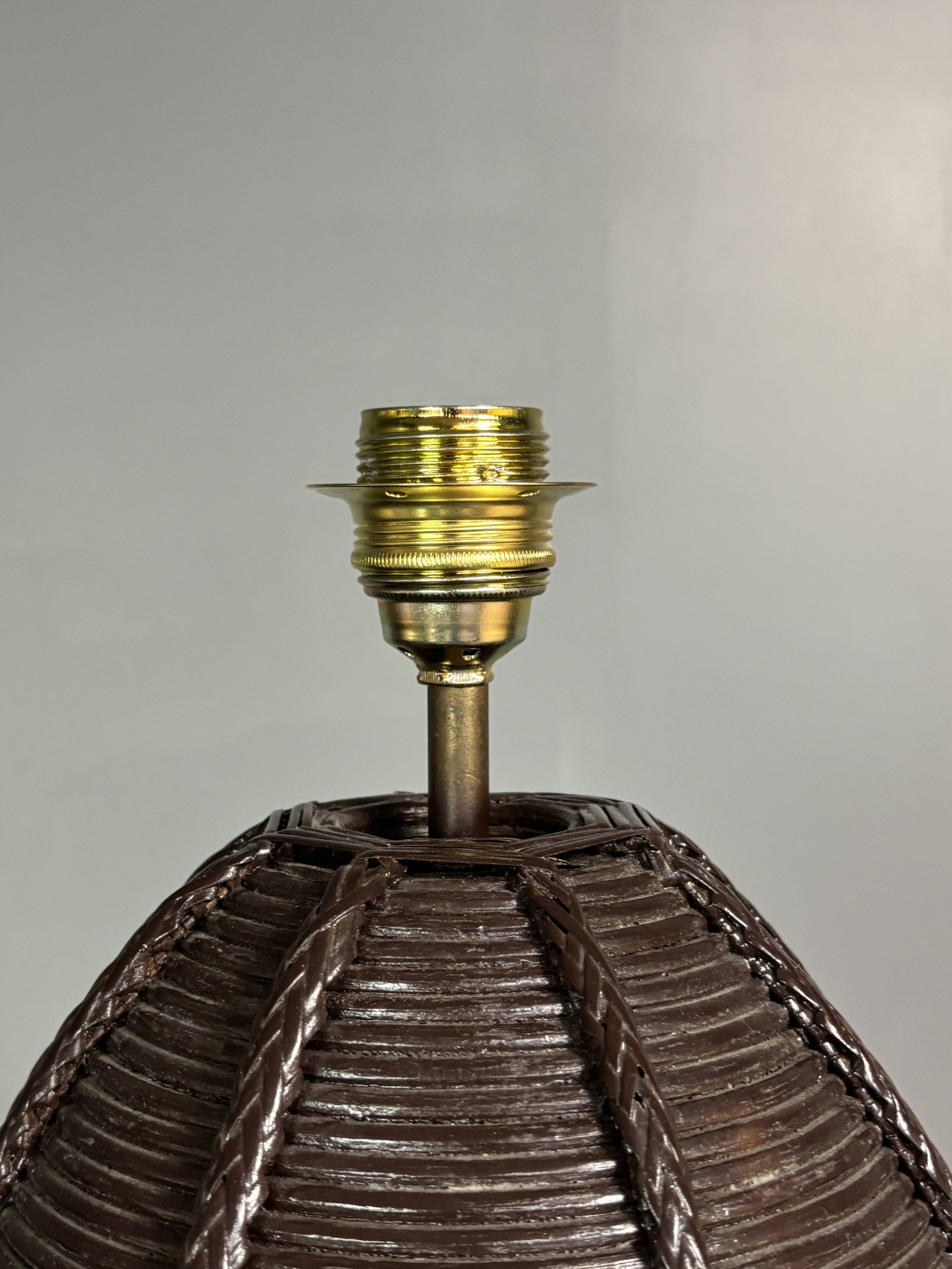 Lampe de table extra large en rotin à tige de crayon avec abat-jour en forme de champignon, années 1970