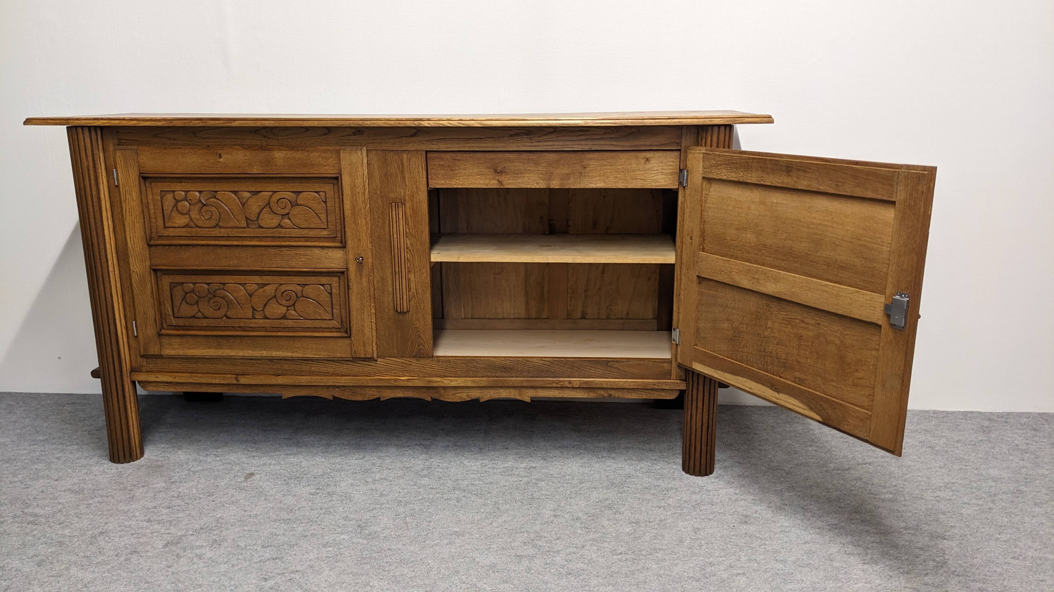 Brutalist oak sideboard attributed to Joseph Savina, France circa 1950.