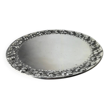 Art deco floral circular tray, solid aluminium, Spain, 1960s