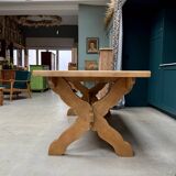 Grande table de ferme en chêne massif pieds croisés (rénovée)