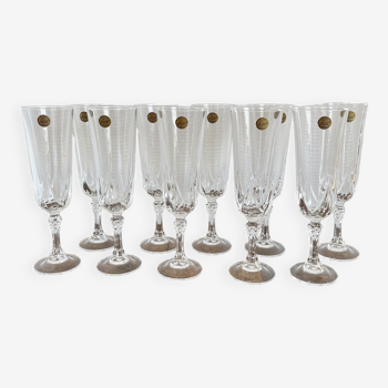 10 flûtes à champagne Auteuil en cristal d'Arques vintage