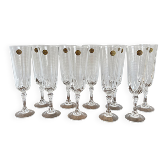 10 Auteuil champagne flutes in vintage Arques crystal