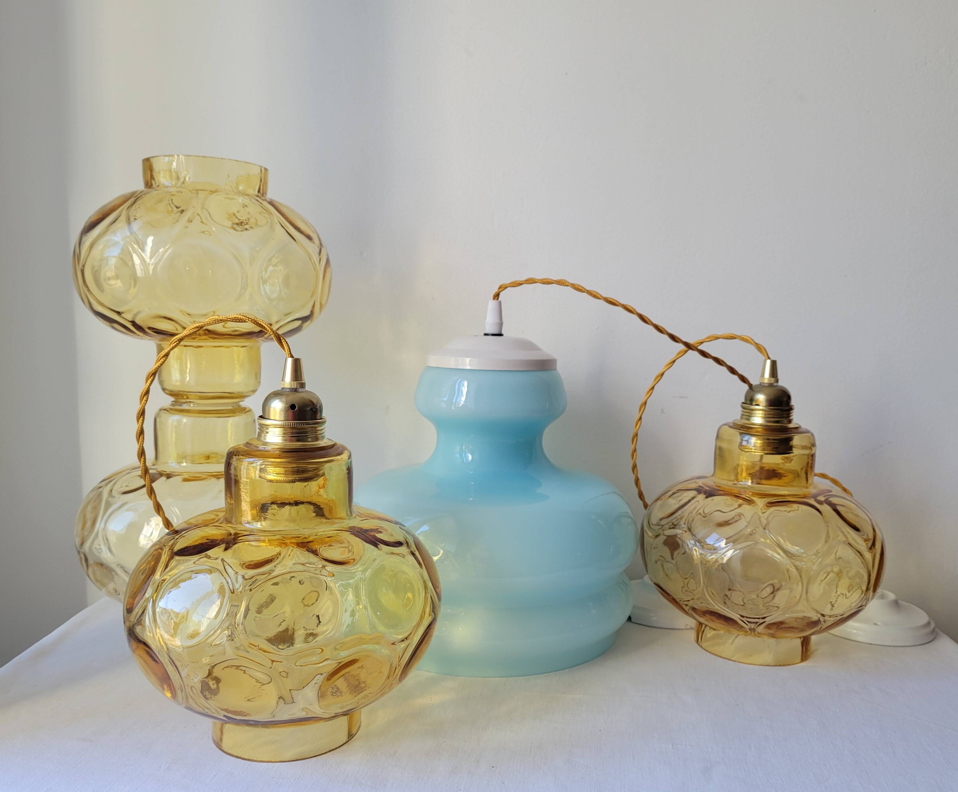 Amber faceted glass pendant light