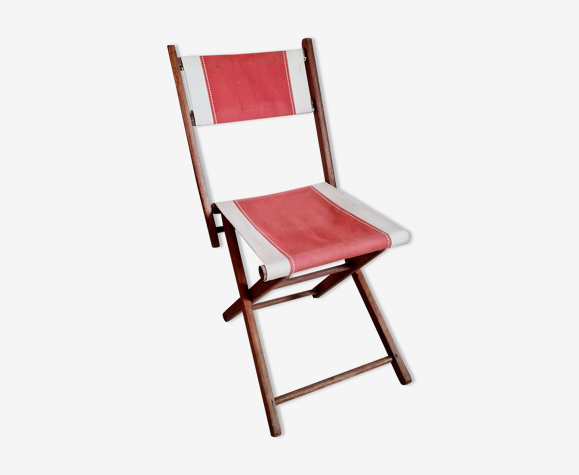 Chaise pliante bois et toile coton ancien | Selency