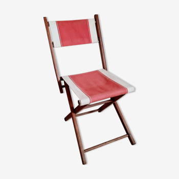 Folding chair wood and old cotton canvas