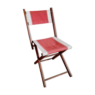 Folding chair wood and old cotton canvas