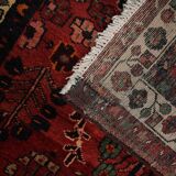 Tapis de couloir vintage en laine à motif floral rouge bordeaux, tapis oriental des années 1950, 110 x 350 cm