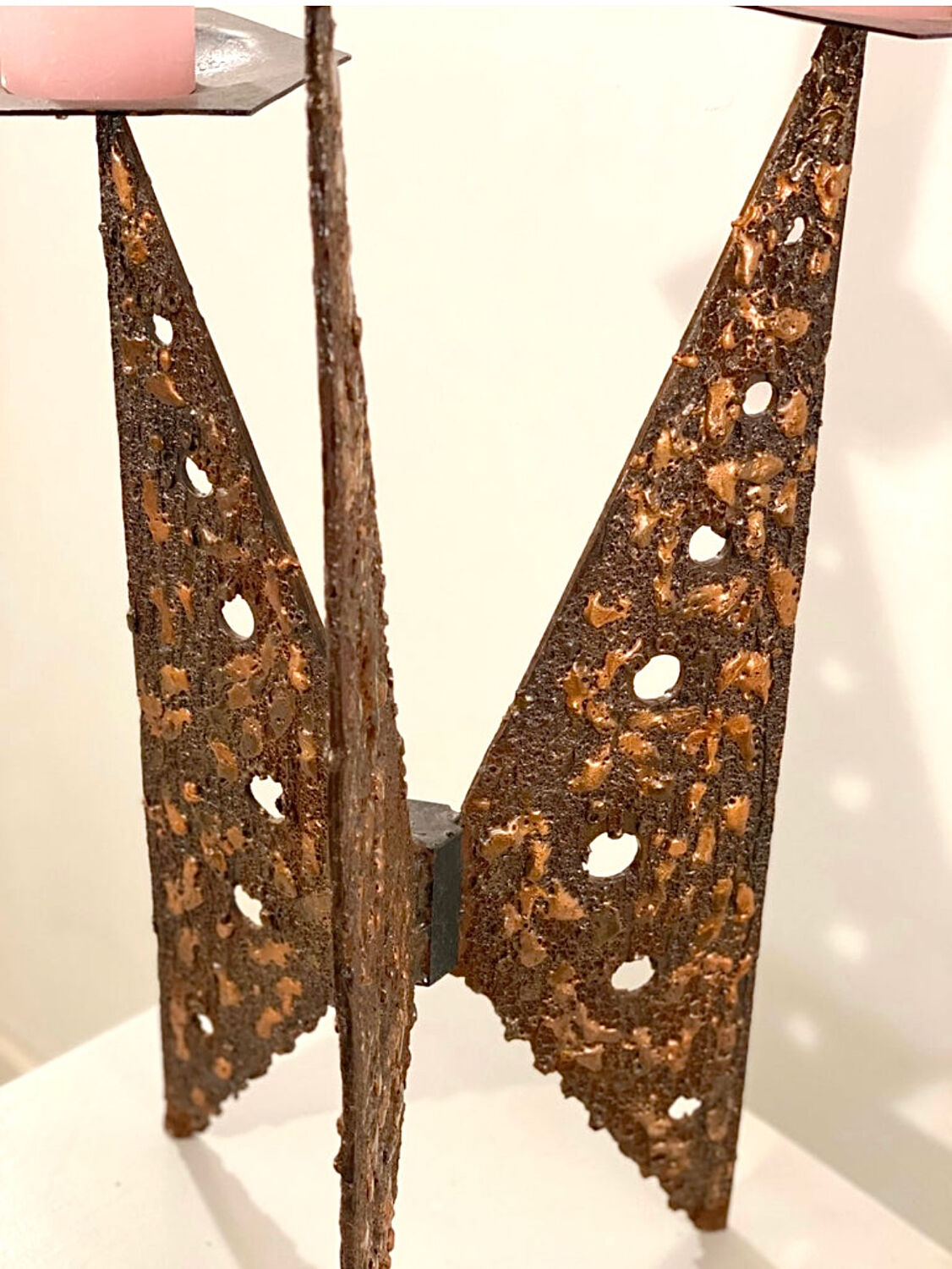 Impressive brutalist 3 candle holder