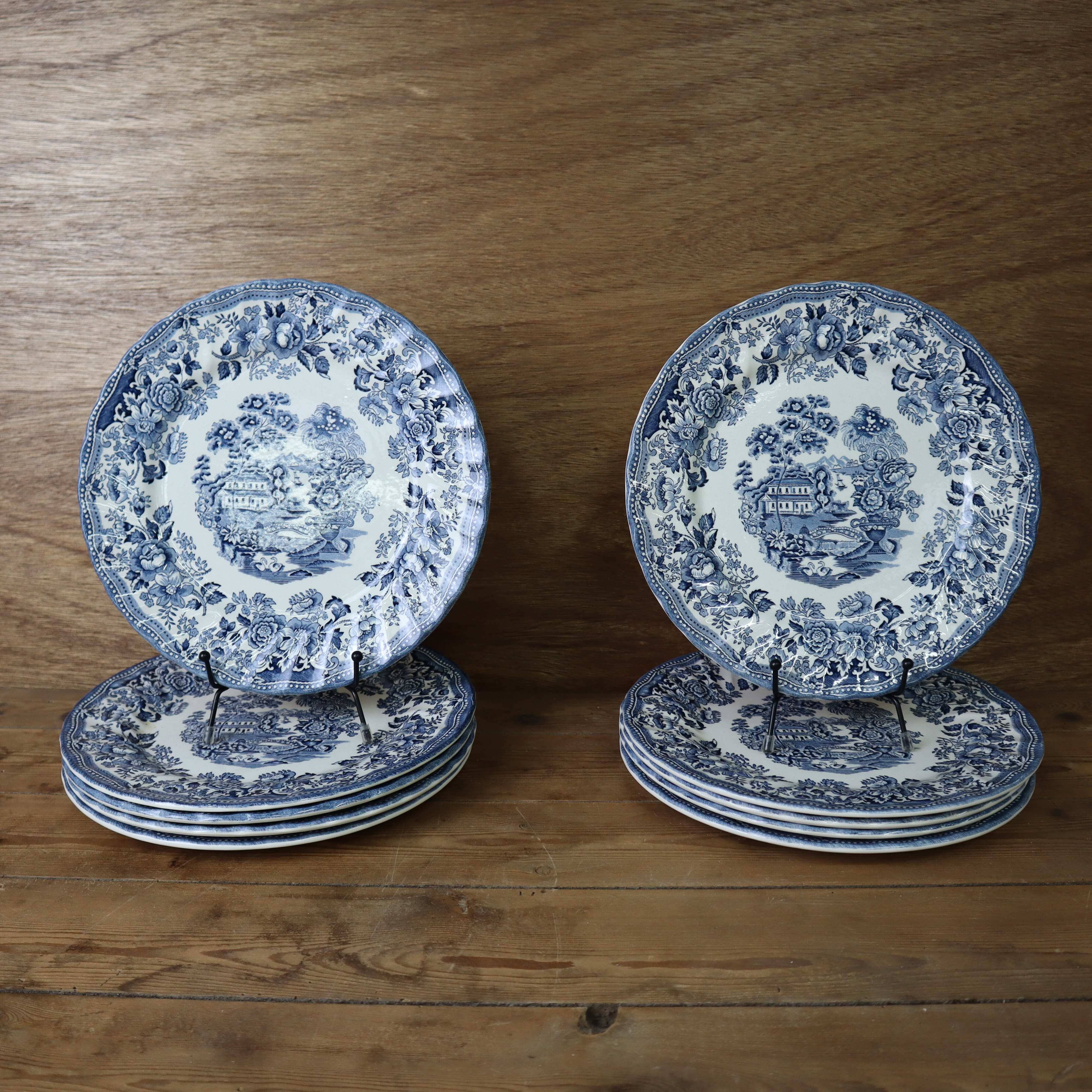 5 Tonquin and Myott English flat plates, Staffordshire blue model