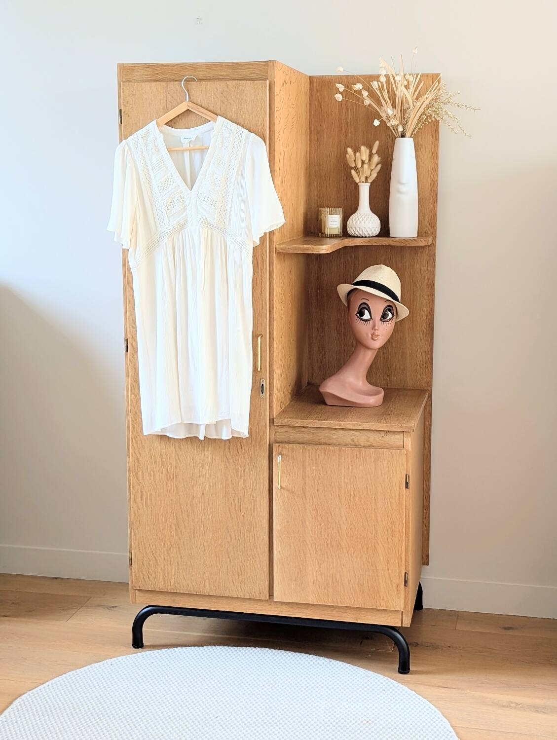 Renovated vintage 1950s oak boarding school wardrobe