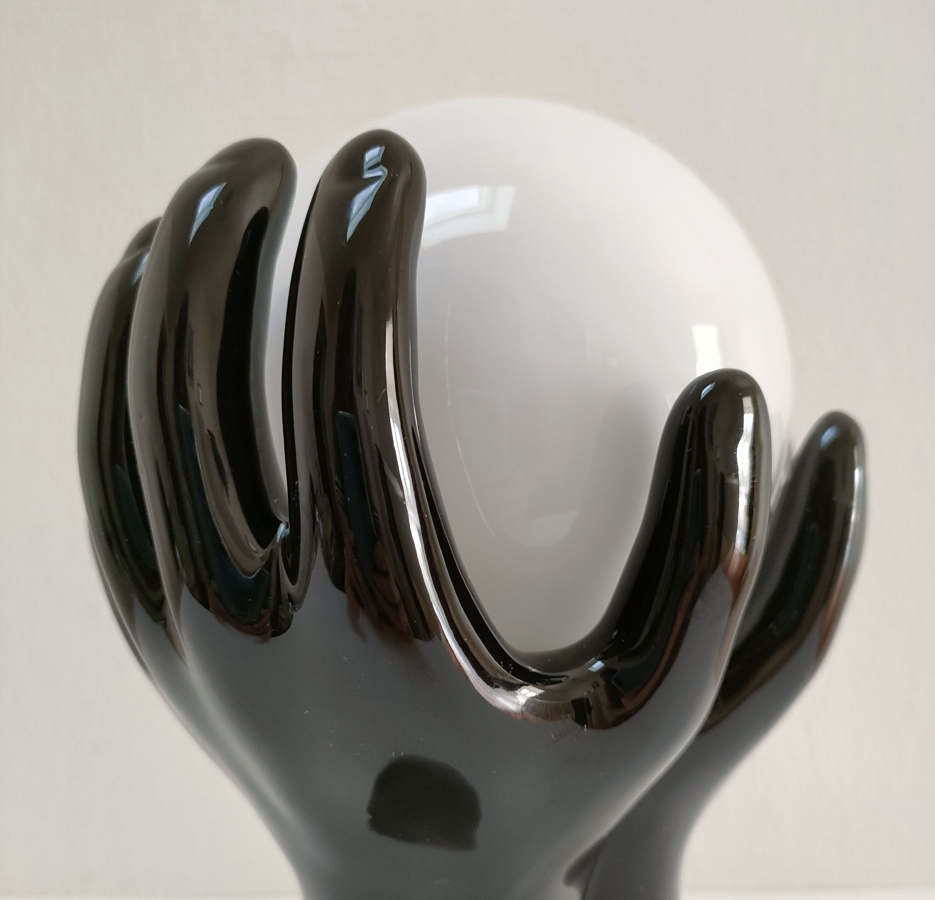 Black ceramic and opaline design hand lamp 90s