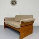 Old sofa in solid elm and vintage 80s design fabric Seltz France