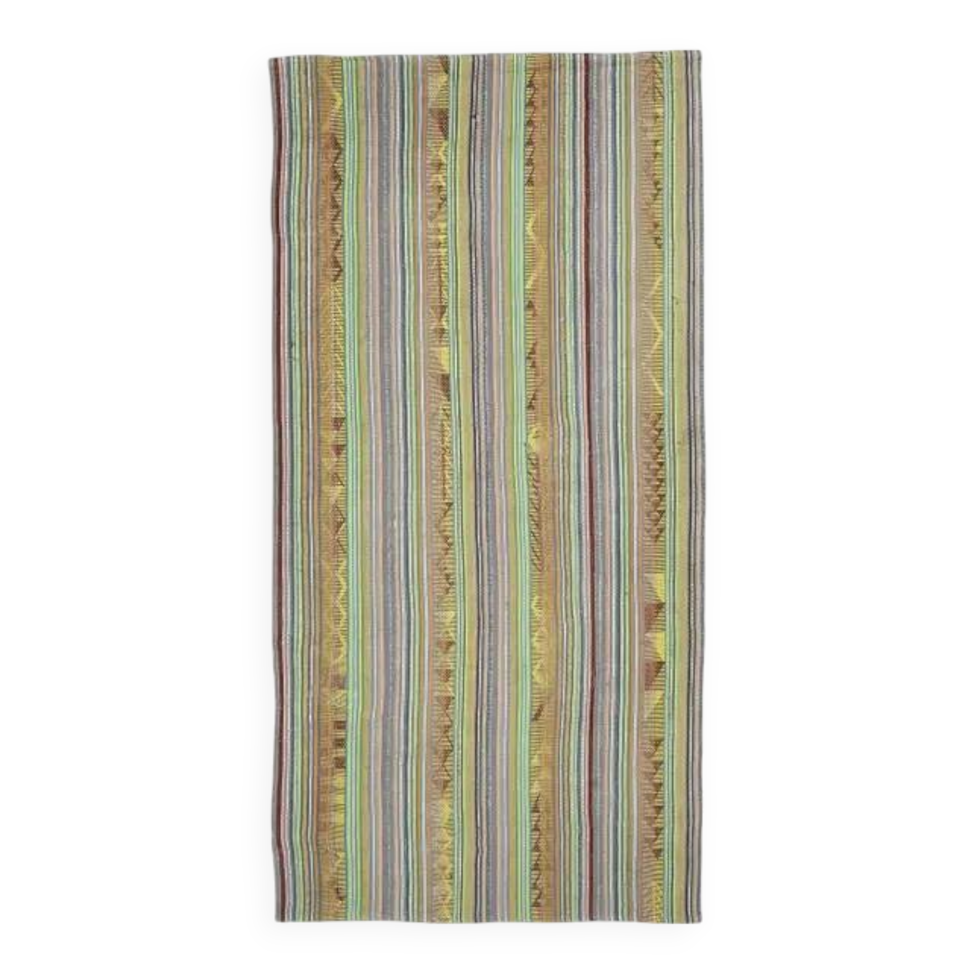 Tapis vintage turc Oushak fait main en laine et coton vert, années 1970