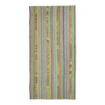 Tapis vintage turc Oushak fait main en laine et coton vert, années 1970