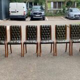 6 English Chesterfield chairs, 20th century, olive green leather