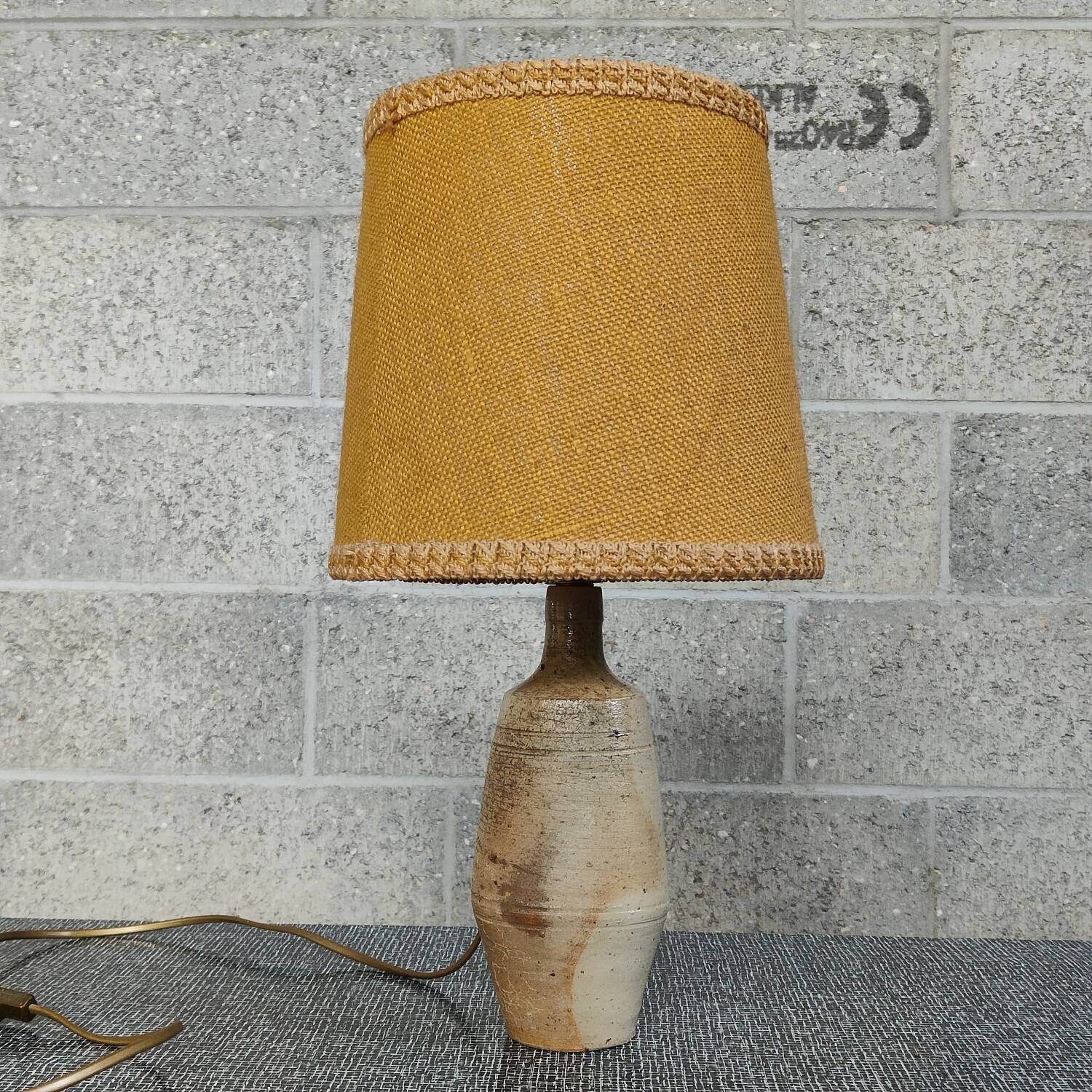 Patinated sandstone and jute ceramic lamp