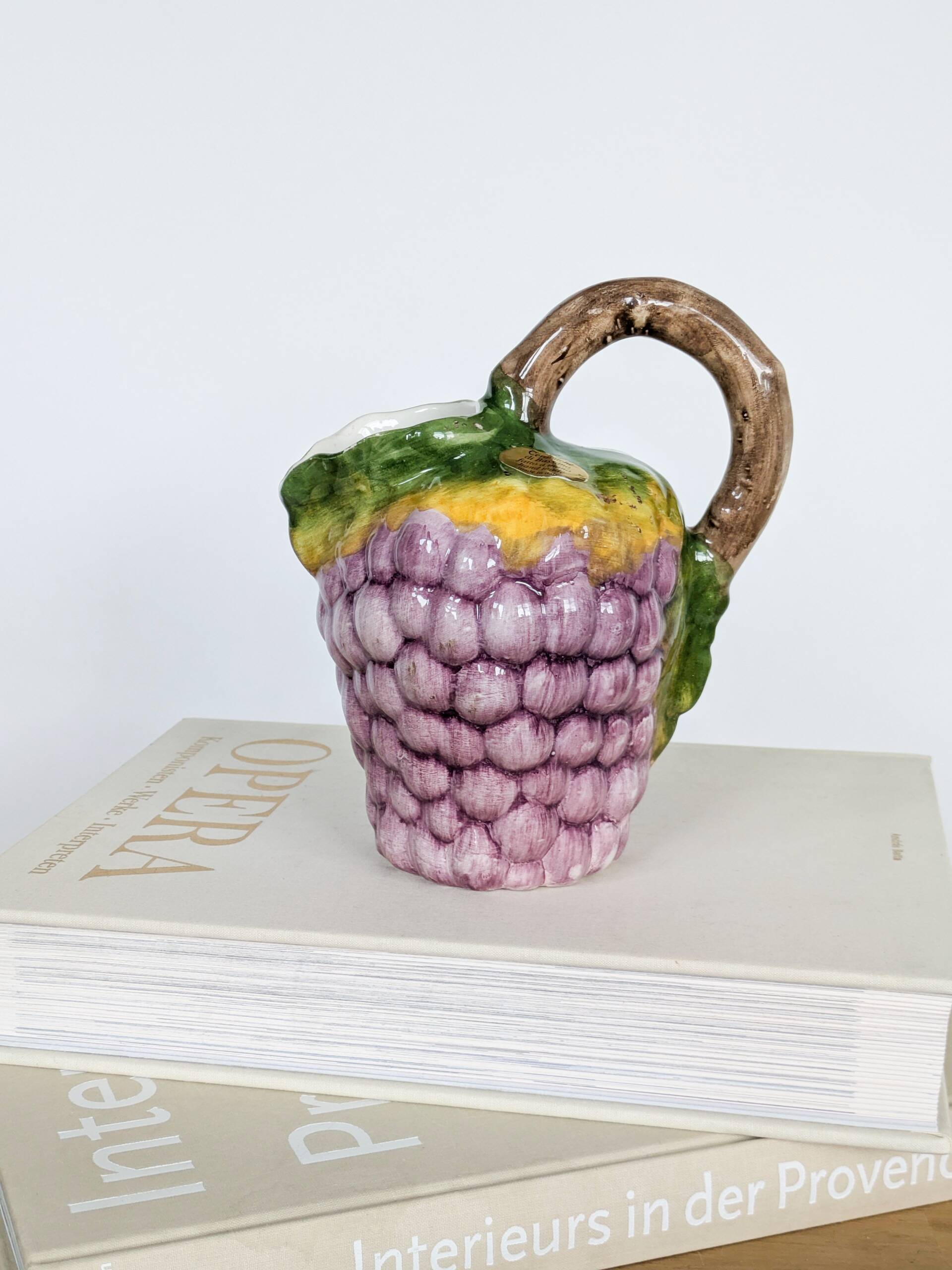 Majolica pitcher Ceramiche di Bassano raisins Italy vintage summer decor