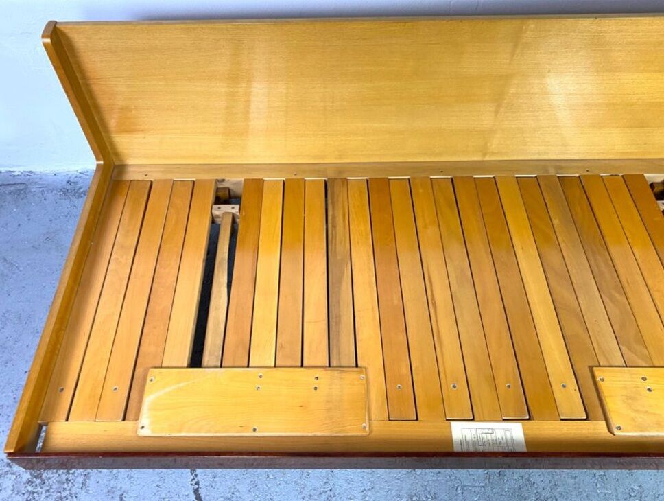 Daybed in beech and red fabric by jitona, vintage czech 1970s