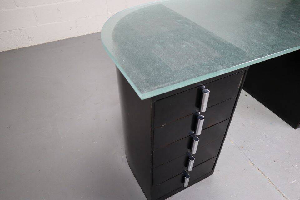 1930's modernist desk in black lacquered metal