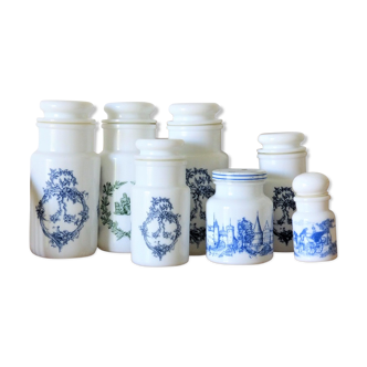 7 old jars of opaline glass