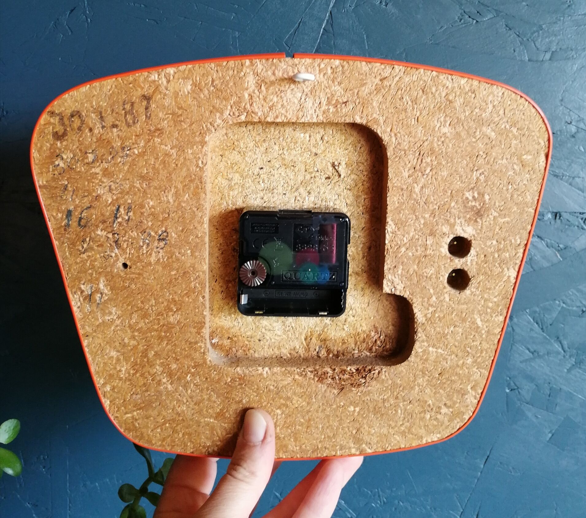 Vintage formica clock silent wall clock "Jaz white orange"