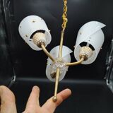 3-light chandelier in brass and plastic, 1960