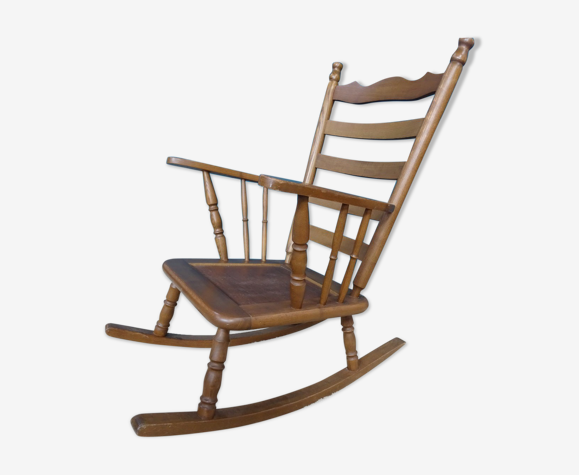Rocking-chair chêne massif dossier éventail