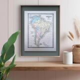 South America, antique map, printed in 1852. Authentic.