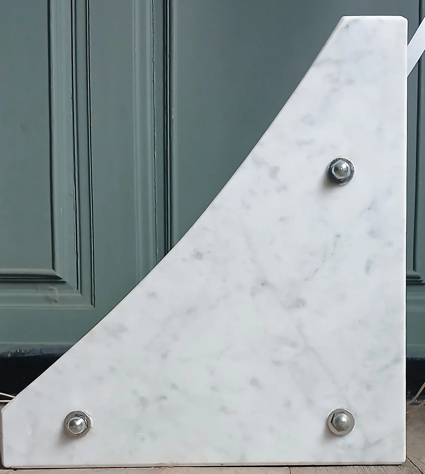 Arc floor lamp Guzzini triangular base Carrara marble. Italy 1968.