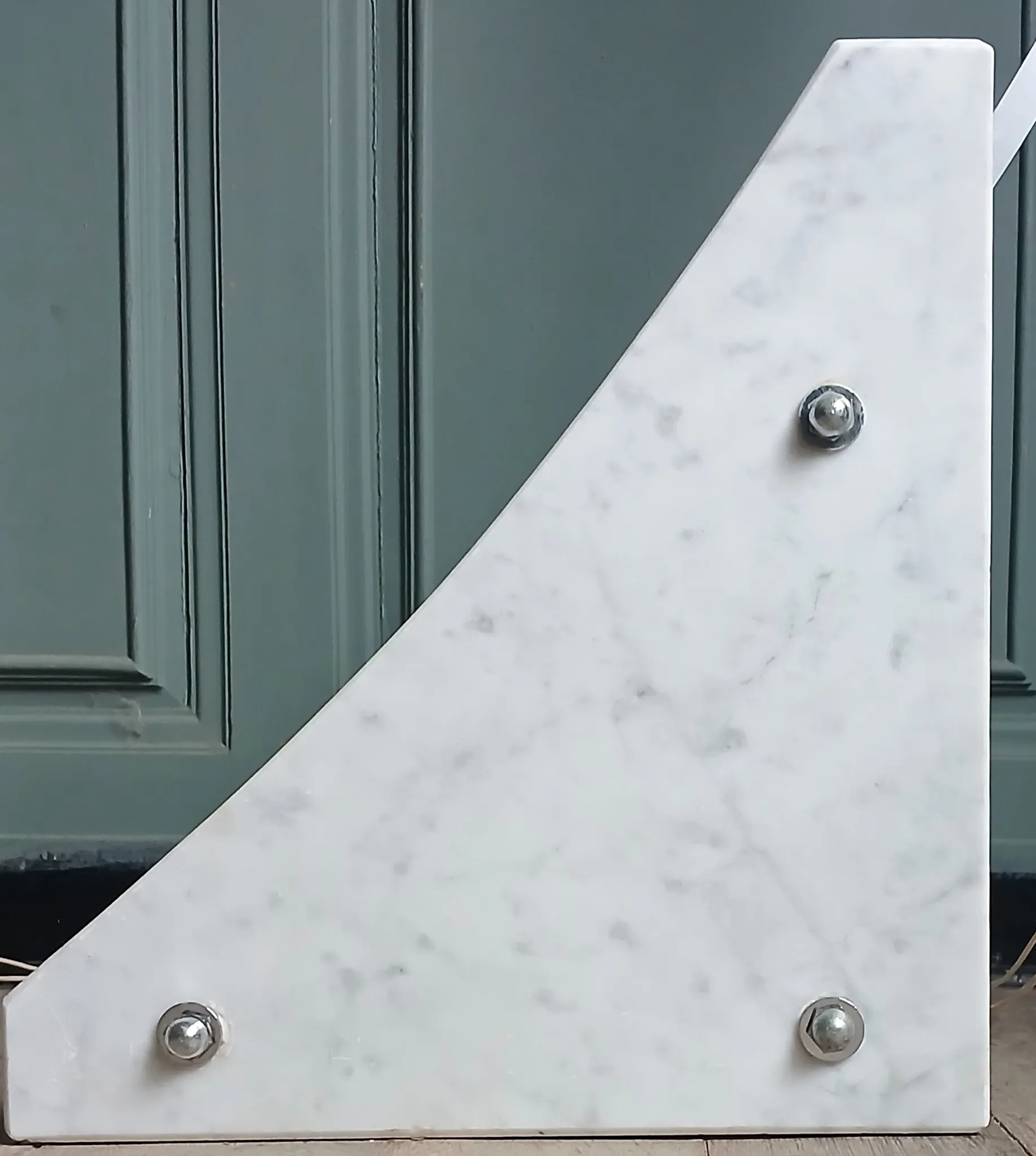 Arc floor lamp Guzzini triangular base Carrara marble. Italy 1968.