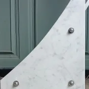 Arc floor lamp Guzzini triangular base Carrara marble. Italy 1968.