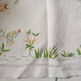 Hand embroidered centerpiece tablecloth. Rooster pattern.