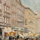Oil on panel Animated scene of a city