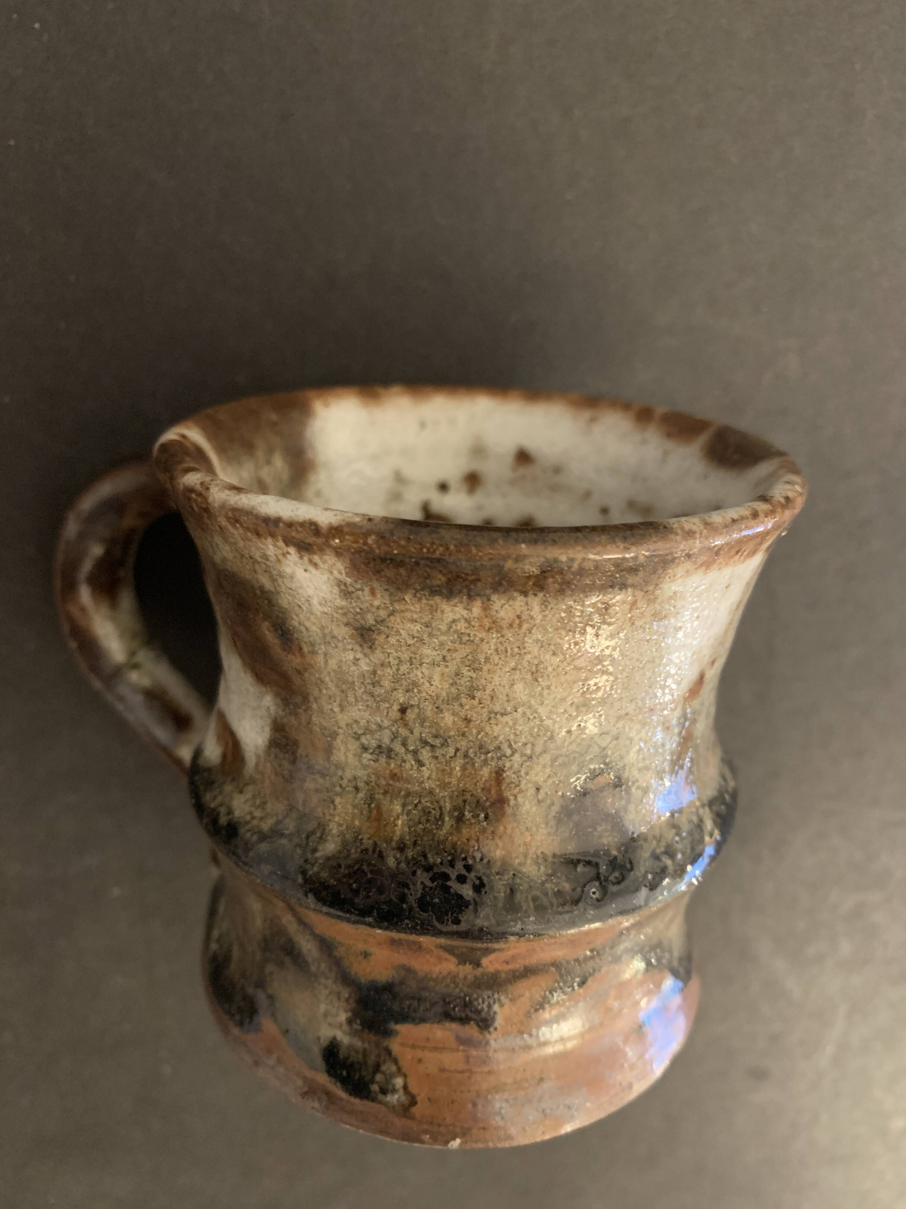 Set of 3 Danish Waldorff cups and 3 saucers in glazed stoneware