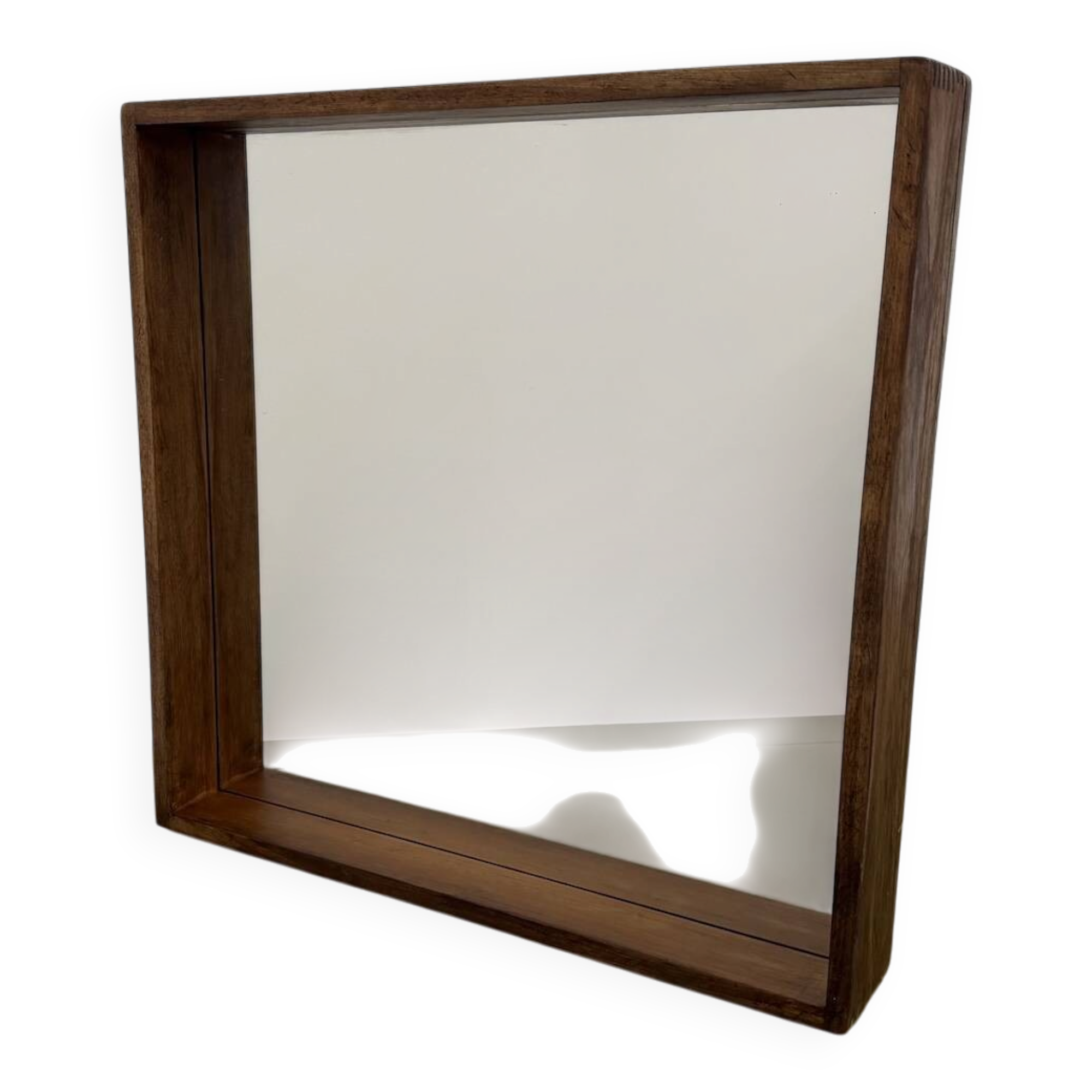 Square modernist wooden mirror — Scandinavian style, 1970s
