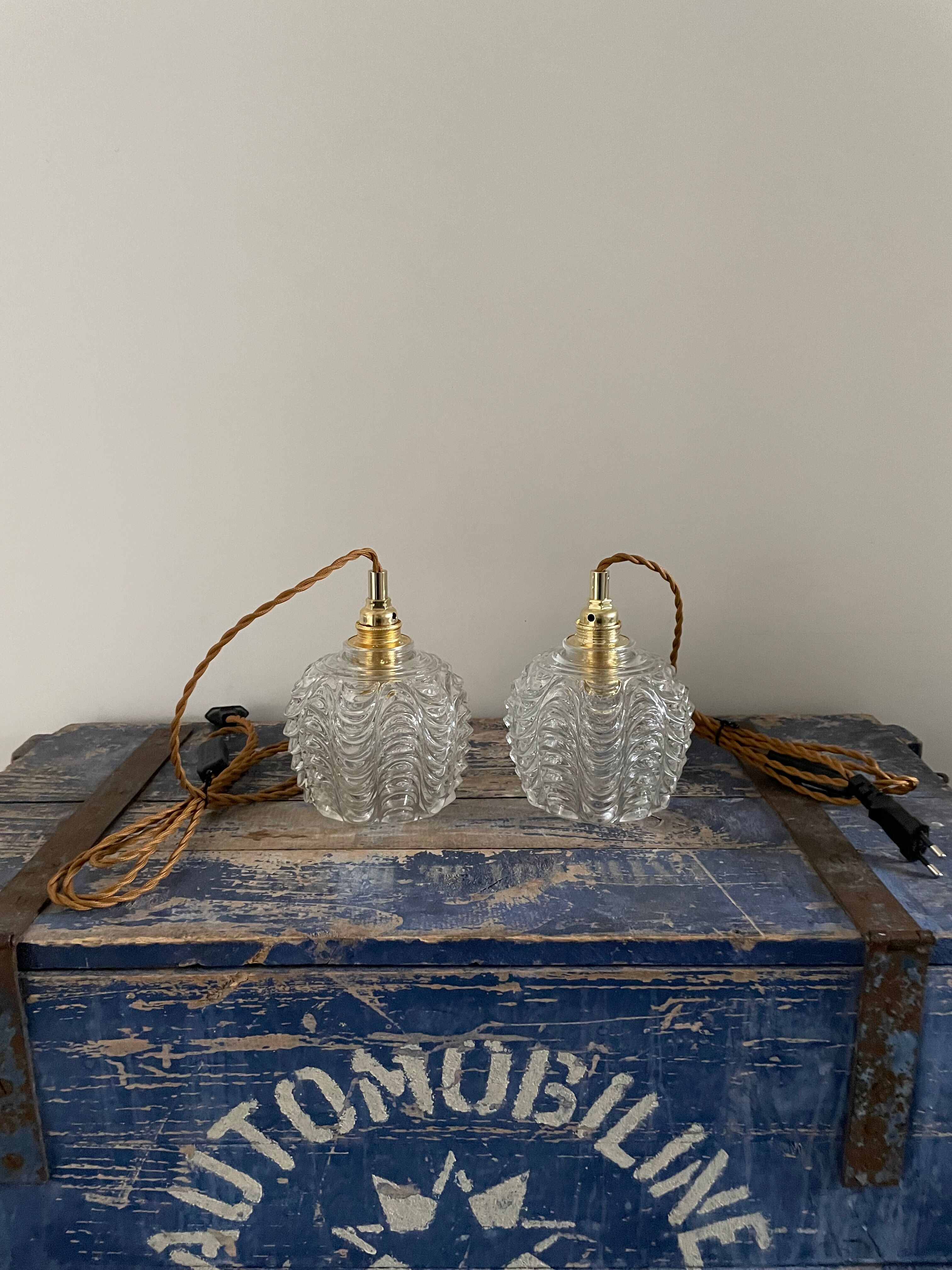 Set of two vintage electric chiseled glass handhelds