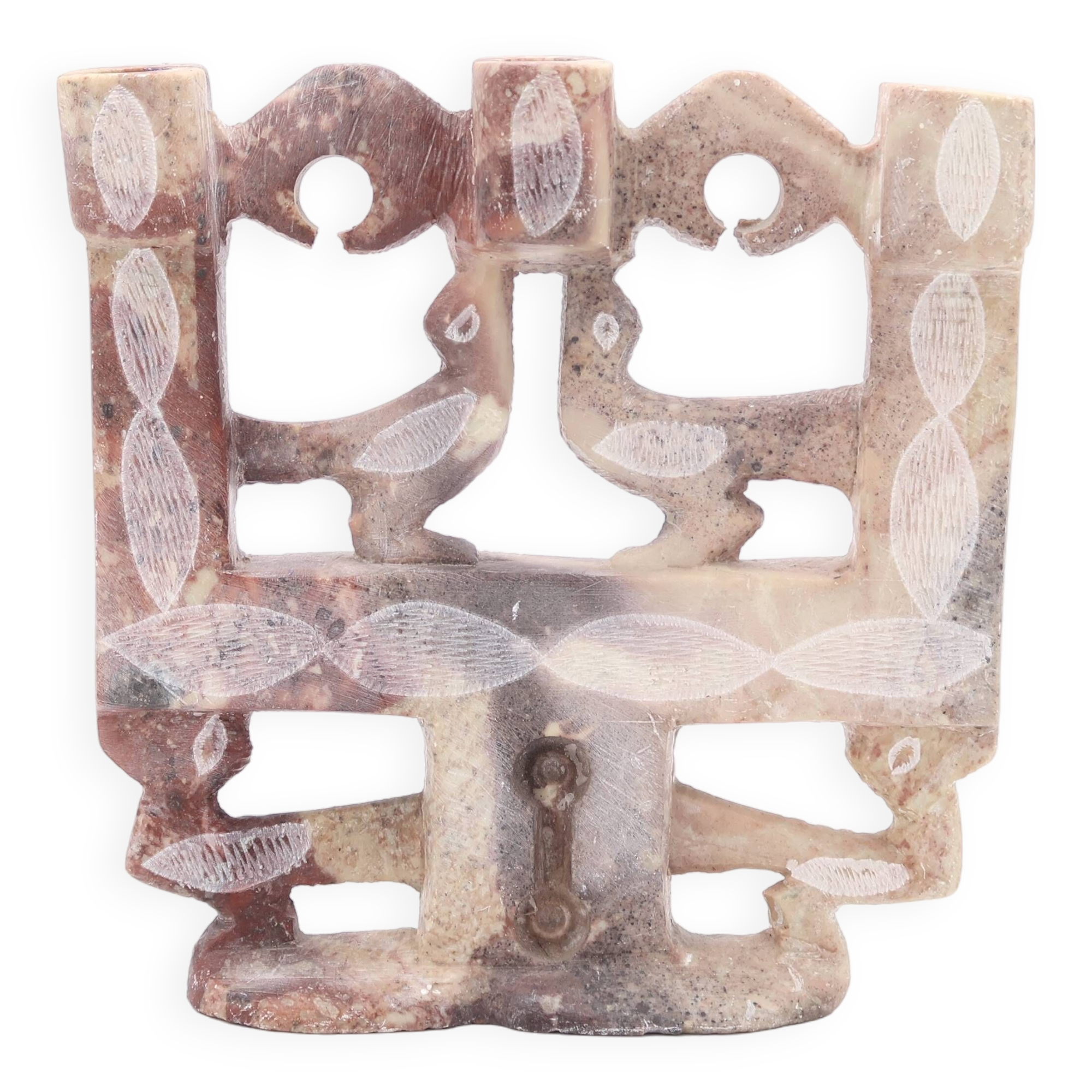 Moroccan candle holder decorated with carved stone birds, 1970s