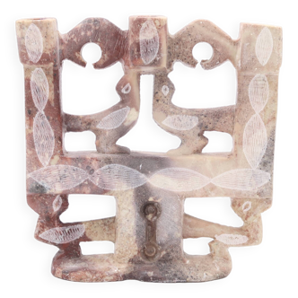 Bougeoir Marocain décoré d'oiseaux en pierre sculptée, années 70